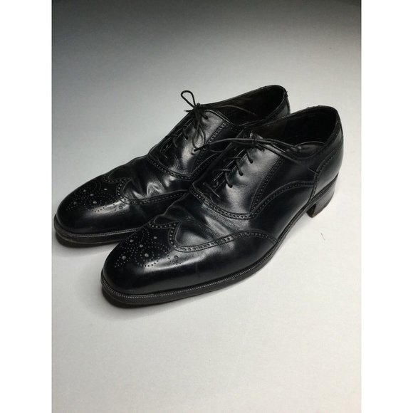 FLORSHEIM ROYAL IMPERIAL WING TIPS ALL LEATHER 12 A BLACK OXFORD MADE USA main image 5